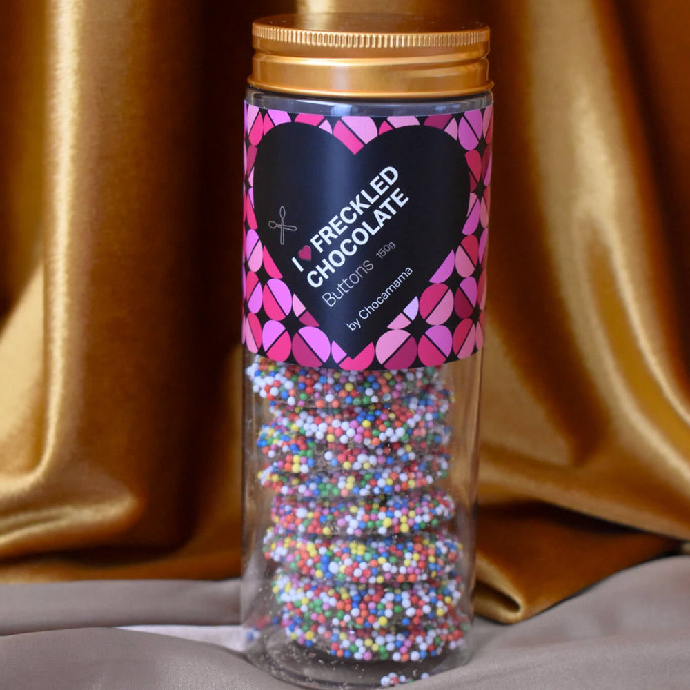 A tube of large milk chocolate freckled buttons from Chocamama.