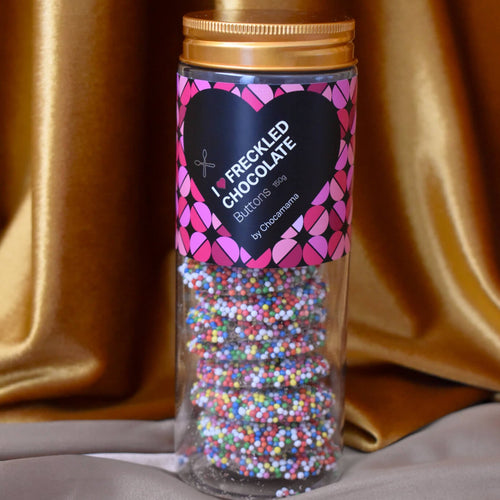 A tube of large milk chocolate freckled buttons from Chocamama.